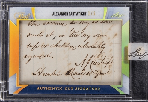2019 Leaf Pearl "Authentic Cut Signatures" #AC1 Alexander Cartwright Cut Signature Card (#1/1) – Leaf-Encased